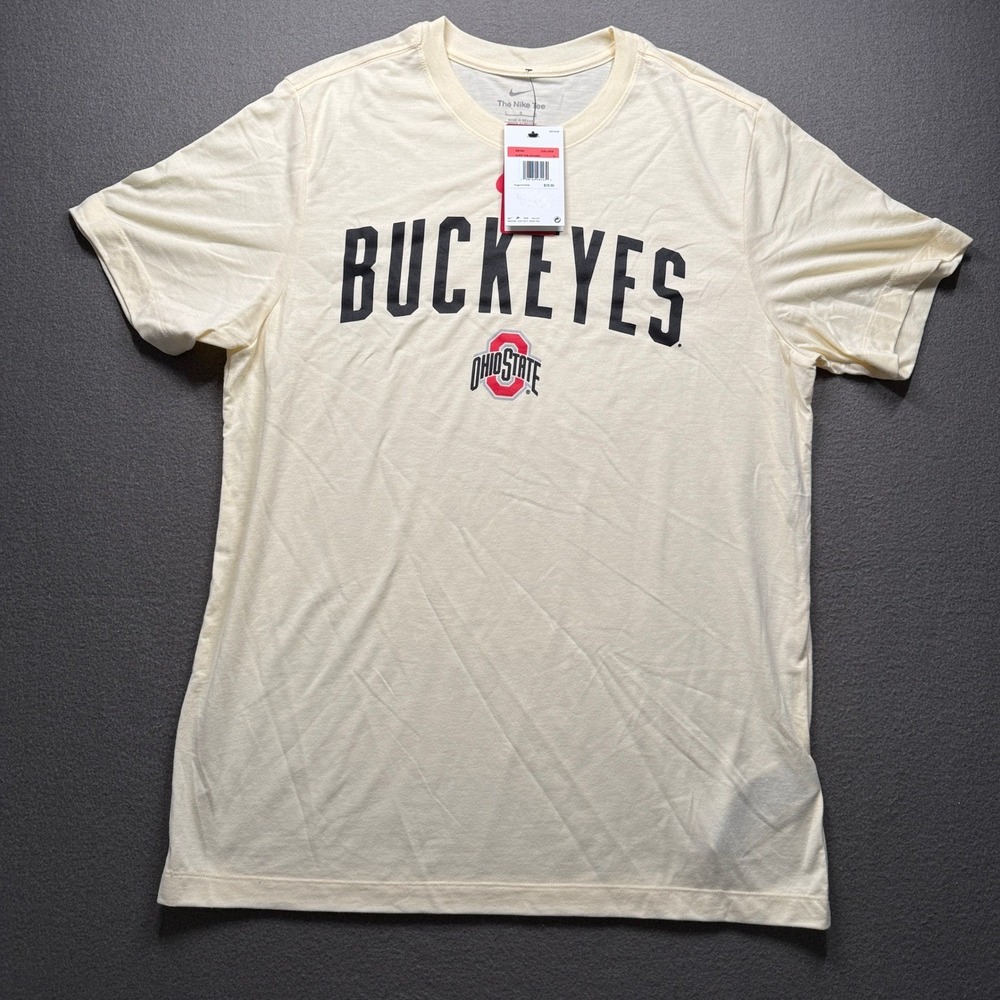 Nike T-Shirt Mens L Cream Ohio State Buckeyes Collegiate NJFD-15A-OH-XAN